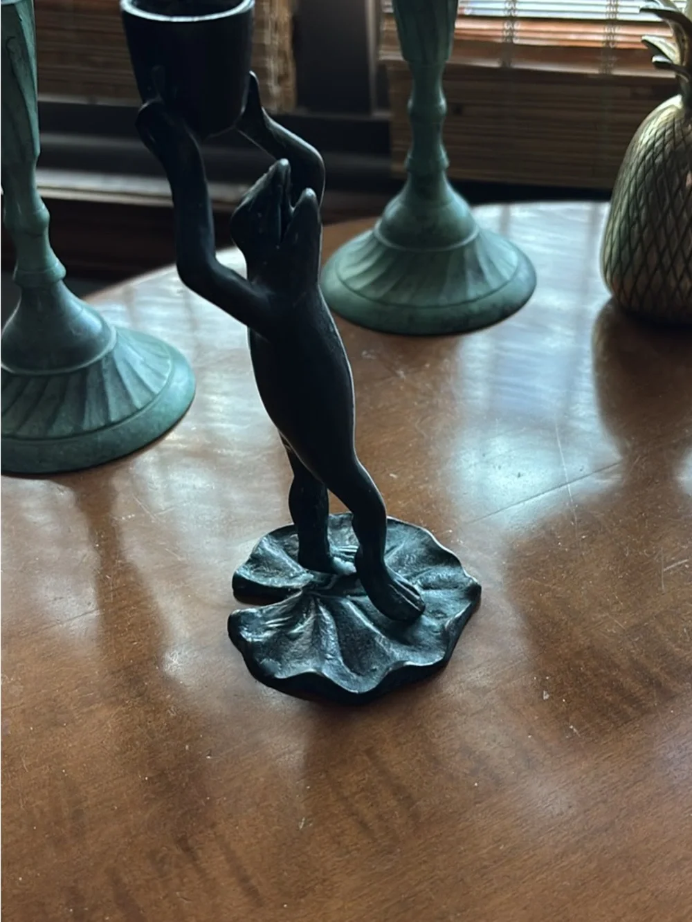 Artful Frog Candle Holder in Dark Bronze Finish